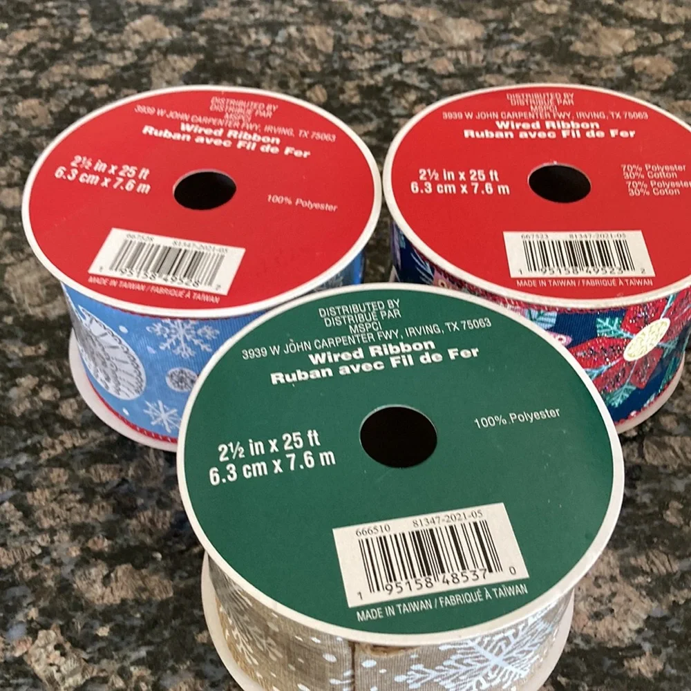 CELEBRATE IT WIRED XMAS RIBBON LOT OF 3 NWT